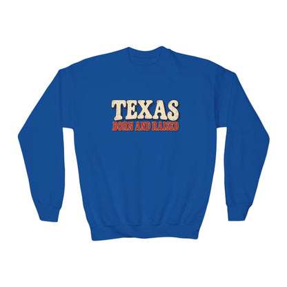 Texas Born and Raised  Retro Americana Unisex Youth Crewneck Sweatshirt Graphic