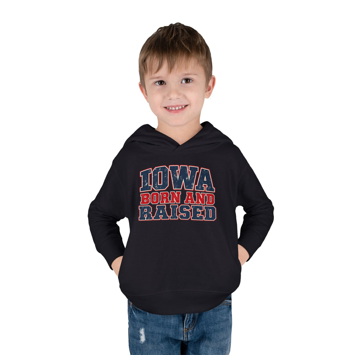 Iowa Born and Raised intage Farmhouse Americana Unisex Toddler Pullover Fleece Hoodie