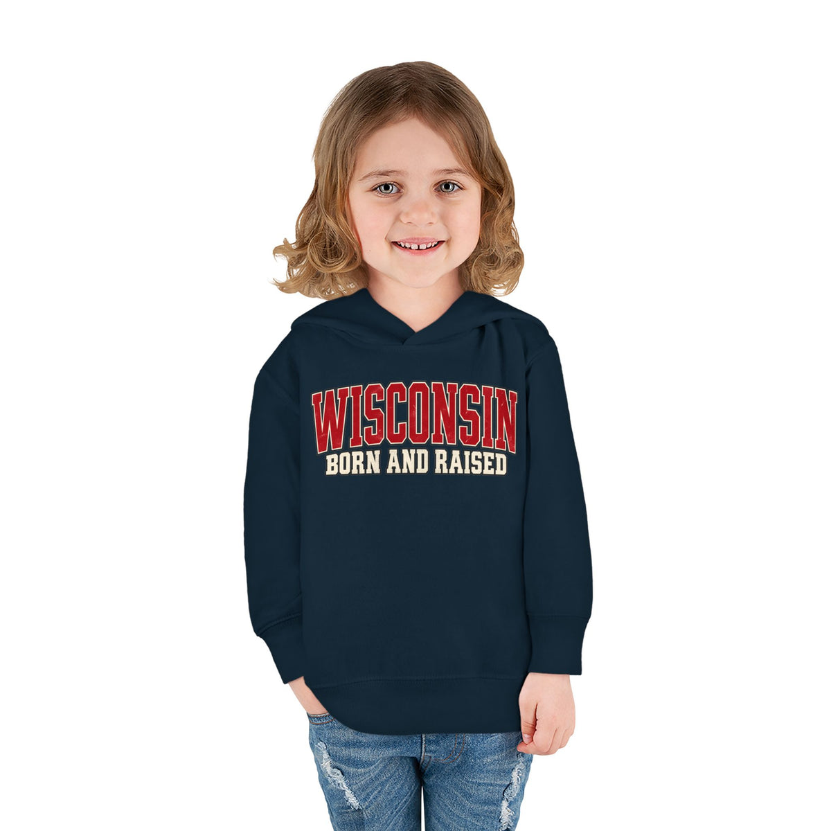 Wisconsin Born and Raised Classic Collegiate Unisex Toddler Pullover Fleece Hoodie