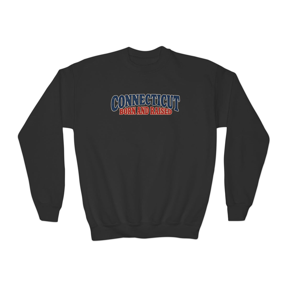 Connecticut Born and Raised 1970s Americana Unisex Youth Crewneck Sweatshirt