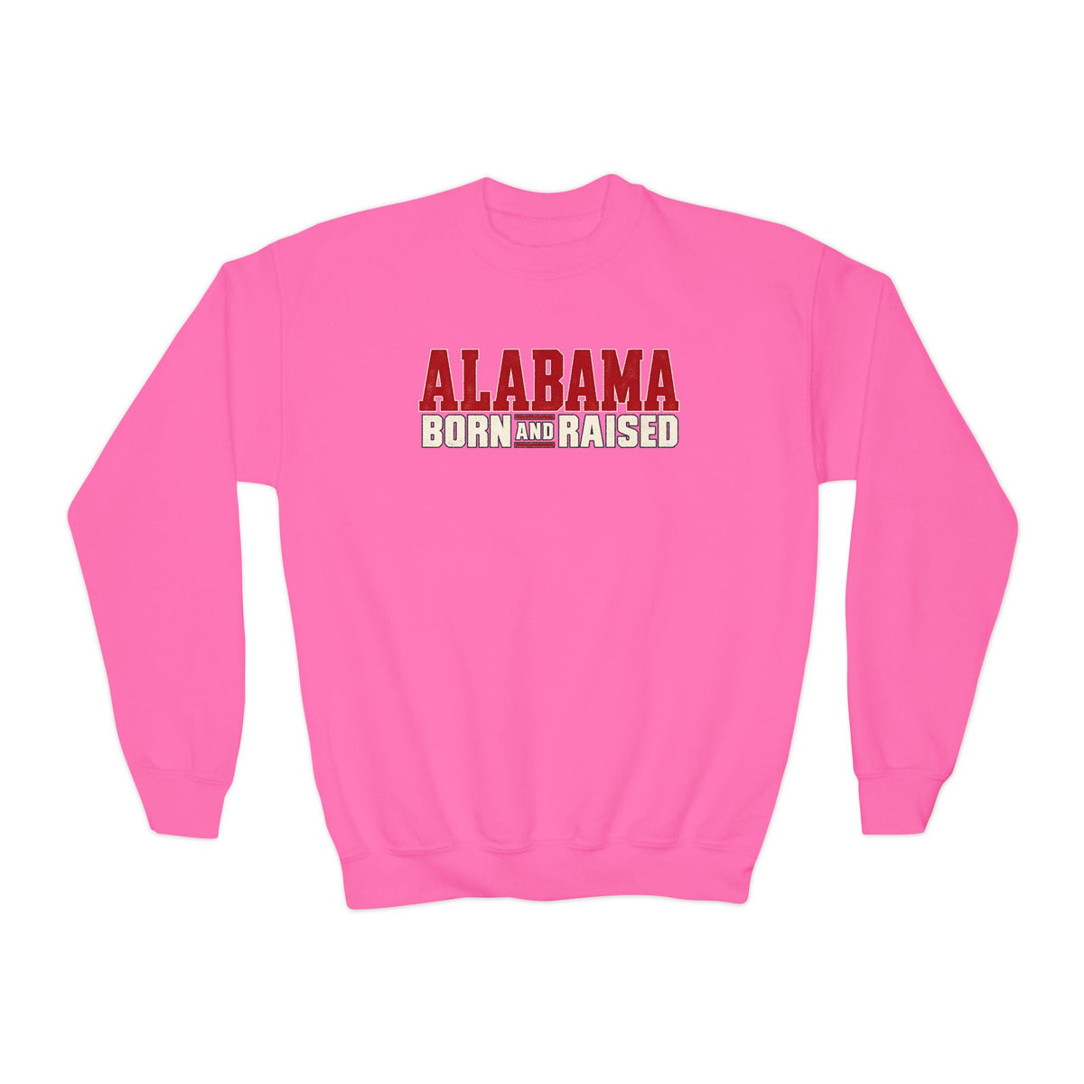 Alabama Born and Raised Premium Southern Streetwear Unisex Youth Crewneck Sweatshirt Graphic