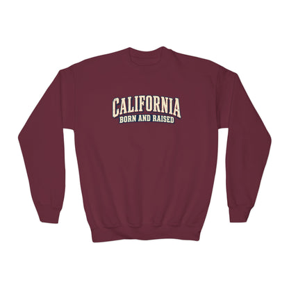 California Born and Raised Old-School Americana Unisex Youth Crewneck Sweatshirt Graphic