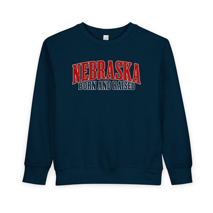 Nebraska Born and Raised Premium Heritage Label Unisex Toddler Sweatshirt Graphic