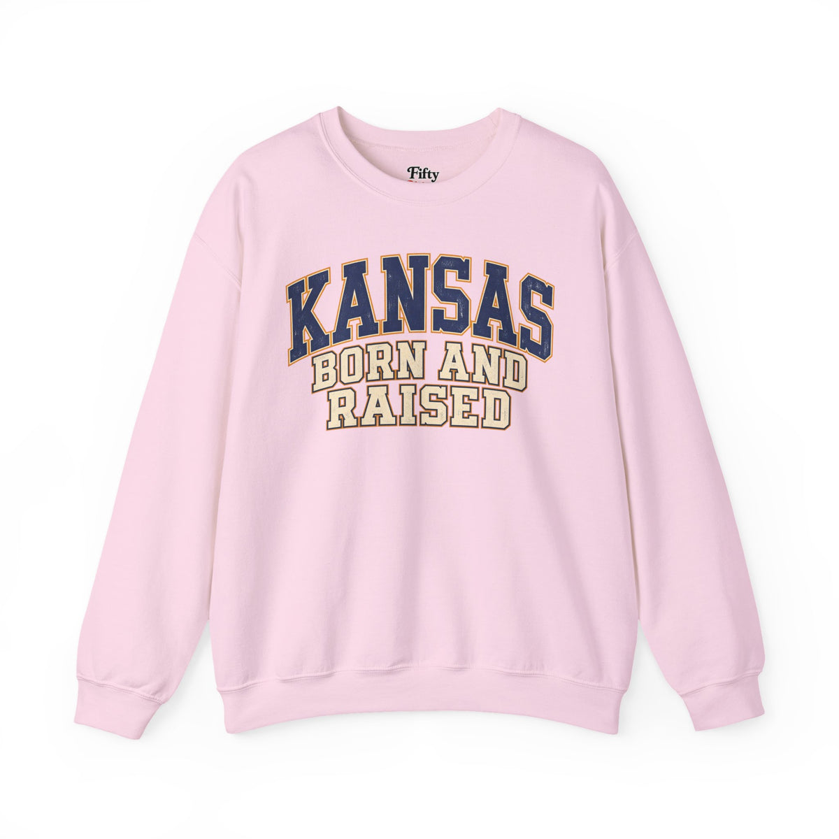 Kansas Born and Raised Unisex Crewneck Sweatshirt State Name Graphic