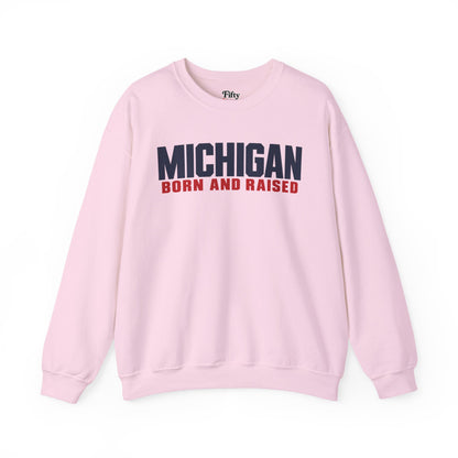 Michigan Born and Raised Minimalist Unisex Sweatshirt Graphic