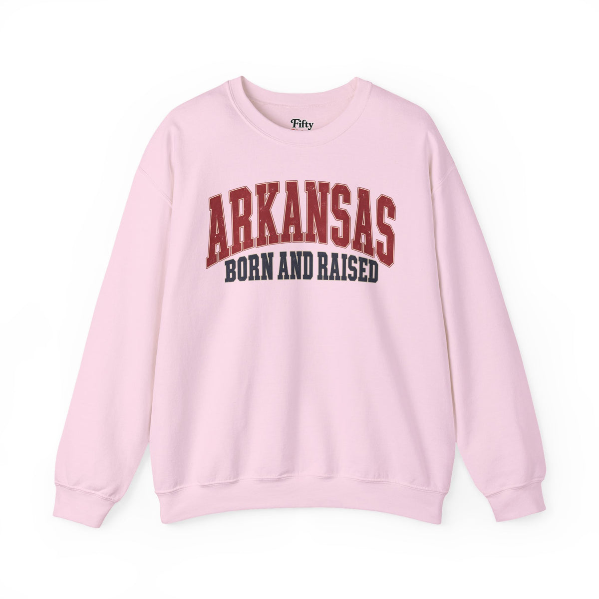 Arkansas Born and Raised Unisex Crewneck Sweatshirt State Name Graphic