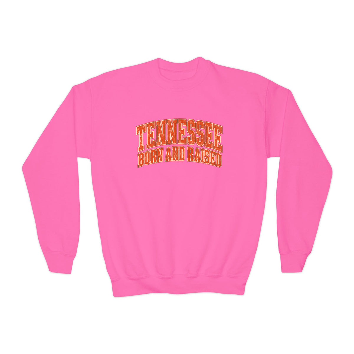 Tennessee Born and Raised Southern Collegiate Unisex Youth Crewneck Sweatshirt Graphic