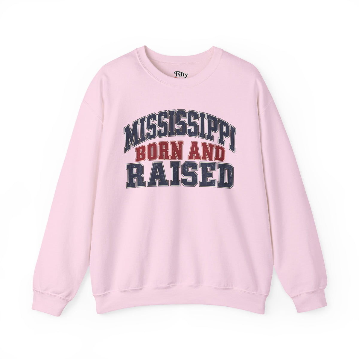 Mississippi Born and Raised Unisex Crewneck Sweatshirt State Name Graphic
