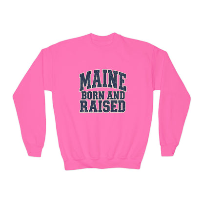 Maine Born and Raised Bold Athletic Unisex Youth Crewneck Sweatshirt Graphic
