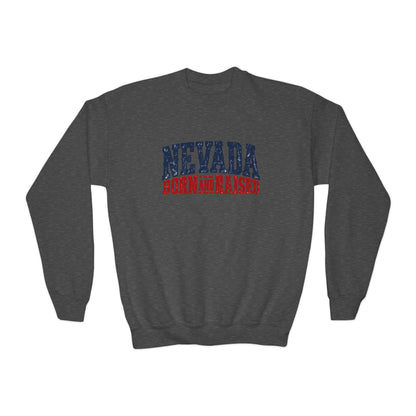 Nevada Born and Raised Rugged Western Unisex Youth Crewneck Sweatshirt Graphic