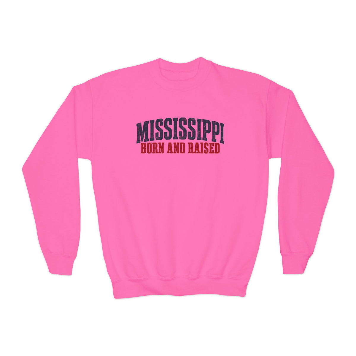 Mississippi Born and Raised Minimal Vintage Unisex Youth Crewneck Sweatshirt Graphic
