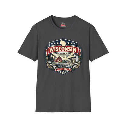 Wisconsin Heritage Badge Unisex Softstyle T Shirt State Pride Graphic Tee Collections FS03