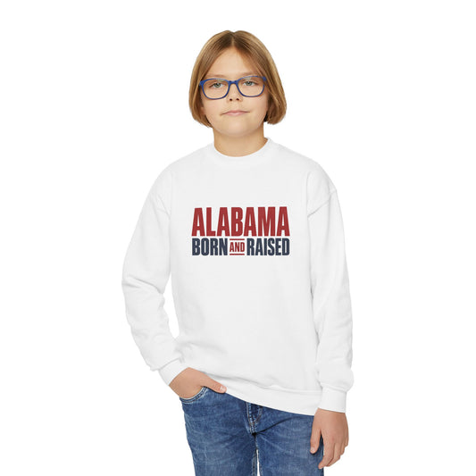 Alabama Born and Raised Minimal Heritage Unisex Youth Crewneck Sweatshirt Graphic