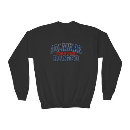 Delaware Born and Raised Rustic Heritage Unisex Youth Crewneck Sweatshirt Graphic