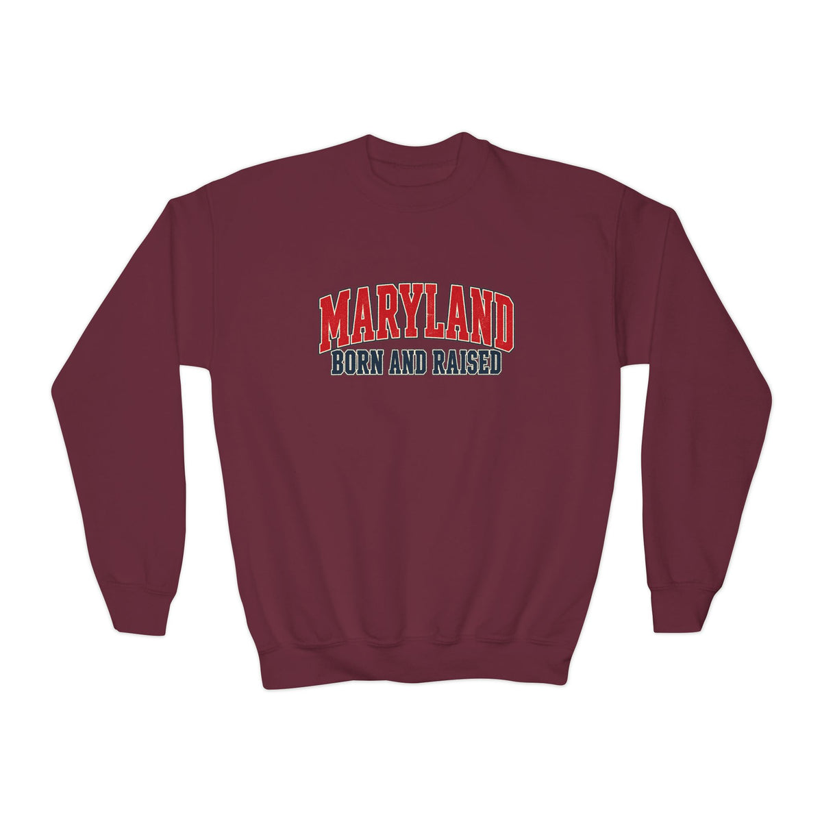 Maryland Born and Raised Mid-Atlantic Americana Unisex Youth Crewneck Sweatshirt Unisex Graphic