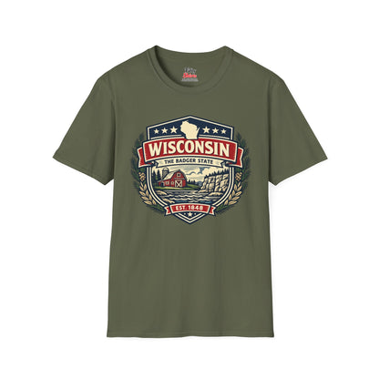 Wisconsin Heritage Badge Unisex Softstyle T Shirt State Pride Graphic Tee Collections FS03