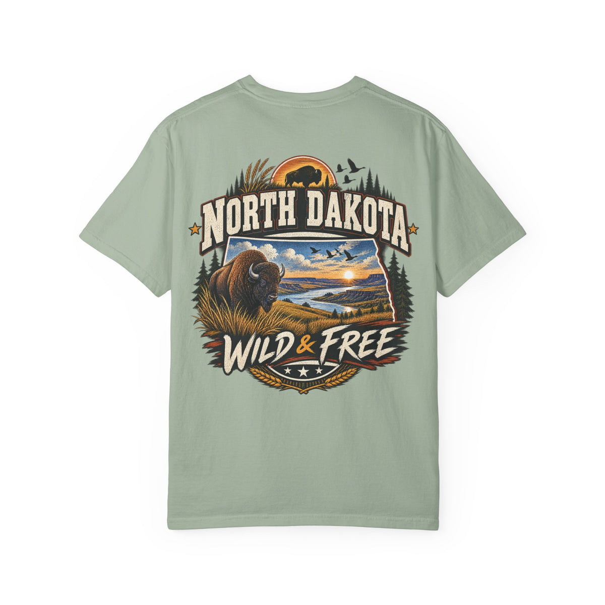 North Dakota Wild & Free Unisex Comfort Color 1717 Streetwear Graphic Tee
