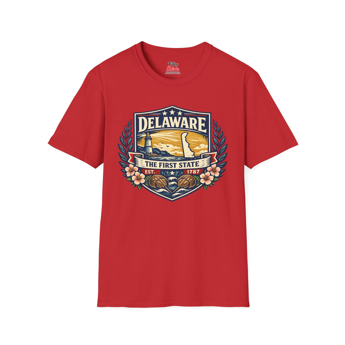 Delaware Heritage Badge Unisex Softstyle T Shirt State Pride Graphic Tee Collections FS03