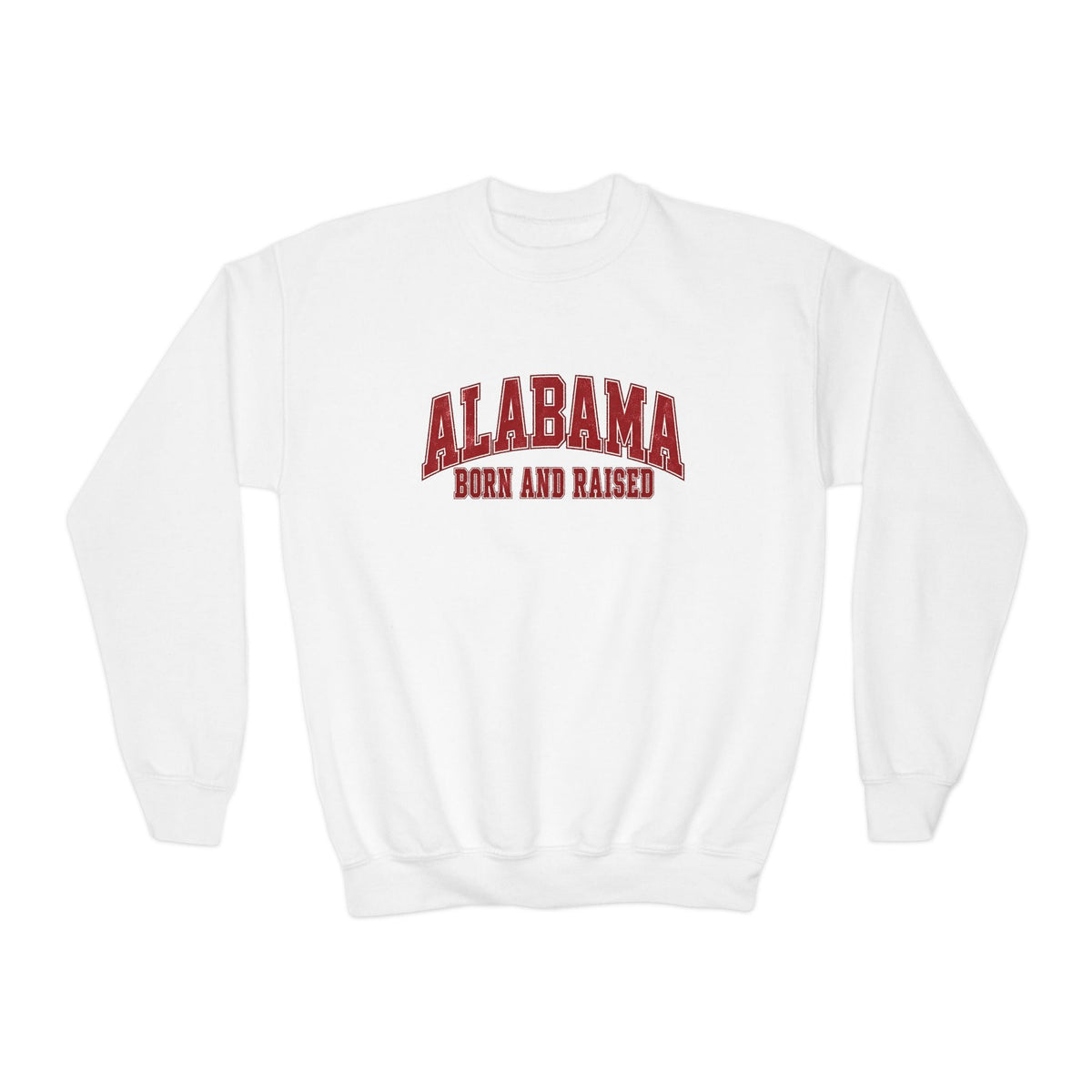 Alabama Born and Raised Collegiate Classic Unisex Youth Crewneck Sweatshirt Graphic