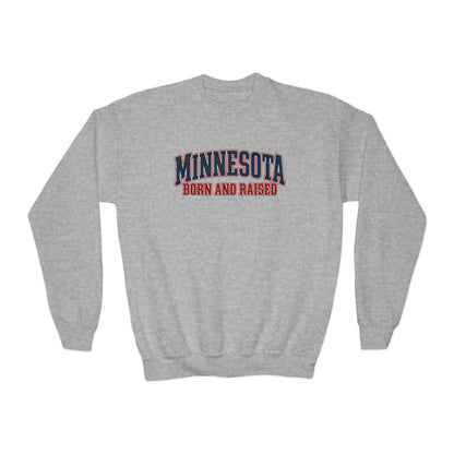Minnesota Born and Raised Classic Heritage Unisex Youth Crewneck Sweatshirt Graphic