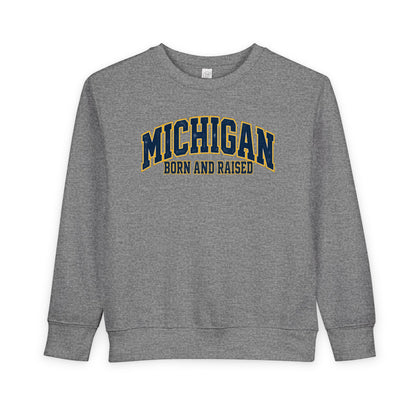 Michigan Born and Raised Old-School Athletic Unisex Toddler Sweatshirt