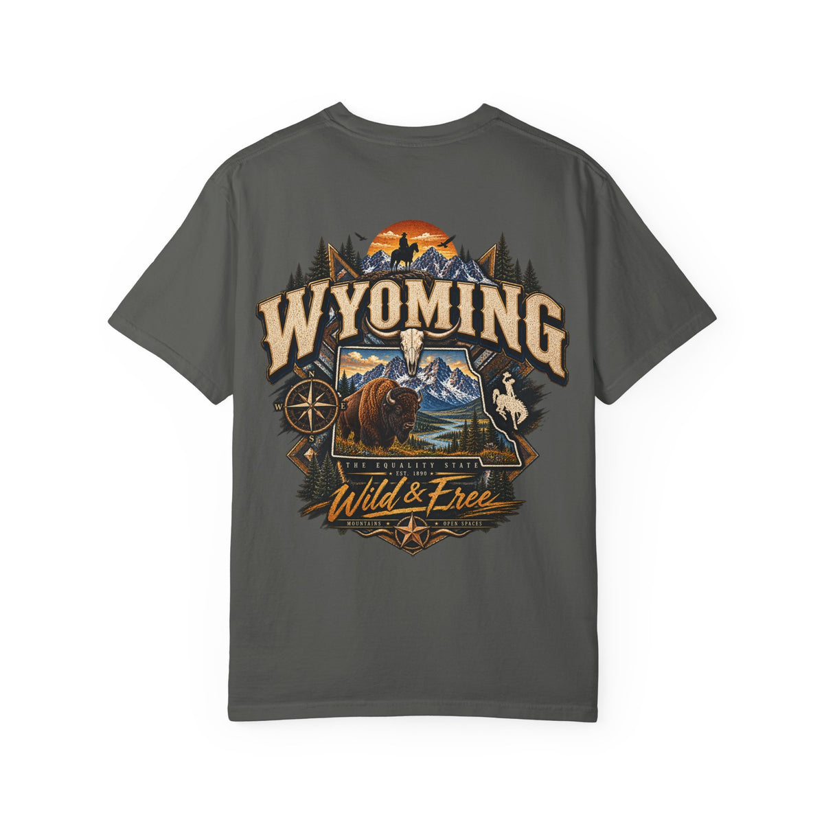 Wyoming Wild and Free Unisex Comfort Color 1717 Streetwear Graphic Tee