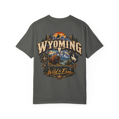 Wyoming Wild and Free Unisex Comfort Color 1717 Streetwear Graphic Tee