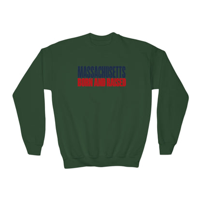 Massachusetts Born and Raised Modern Streetwear Unisex Youth Crewneck Sweatshirt