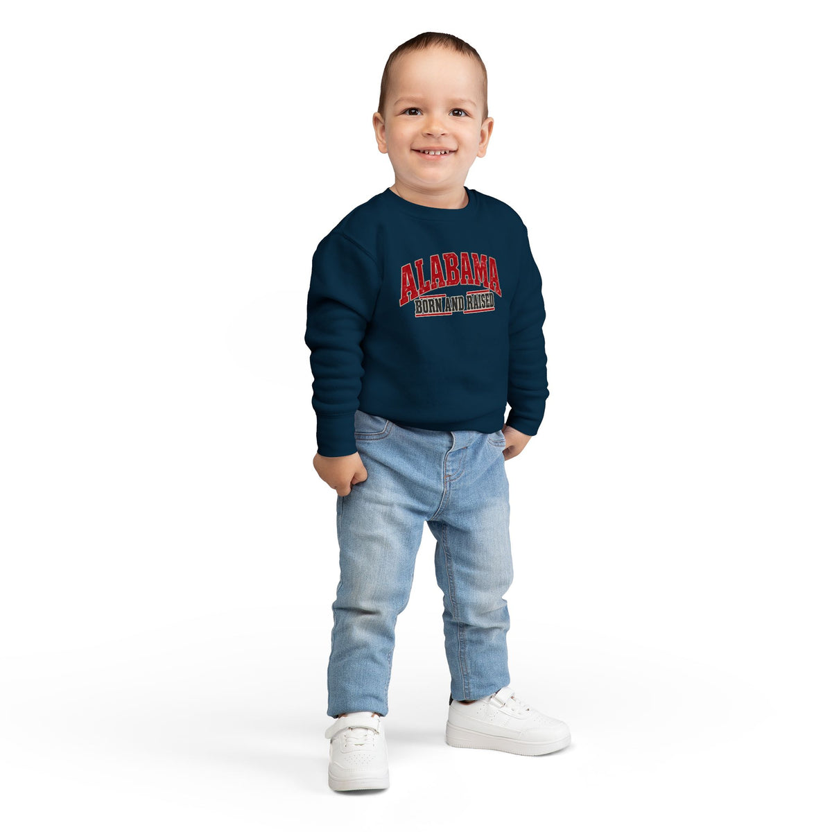 Alabama Born and Raised Bold Southern Americana Unisex Toddler Sweatshirt