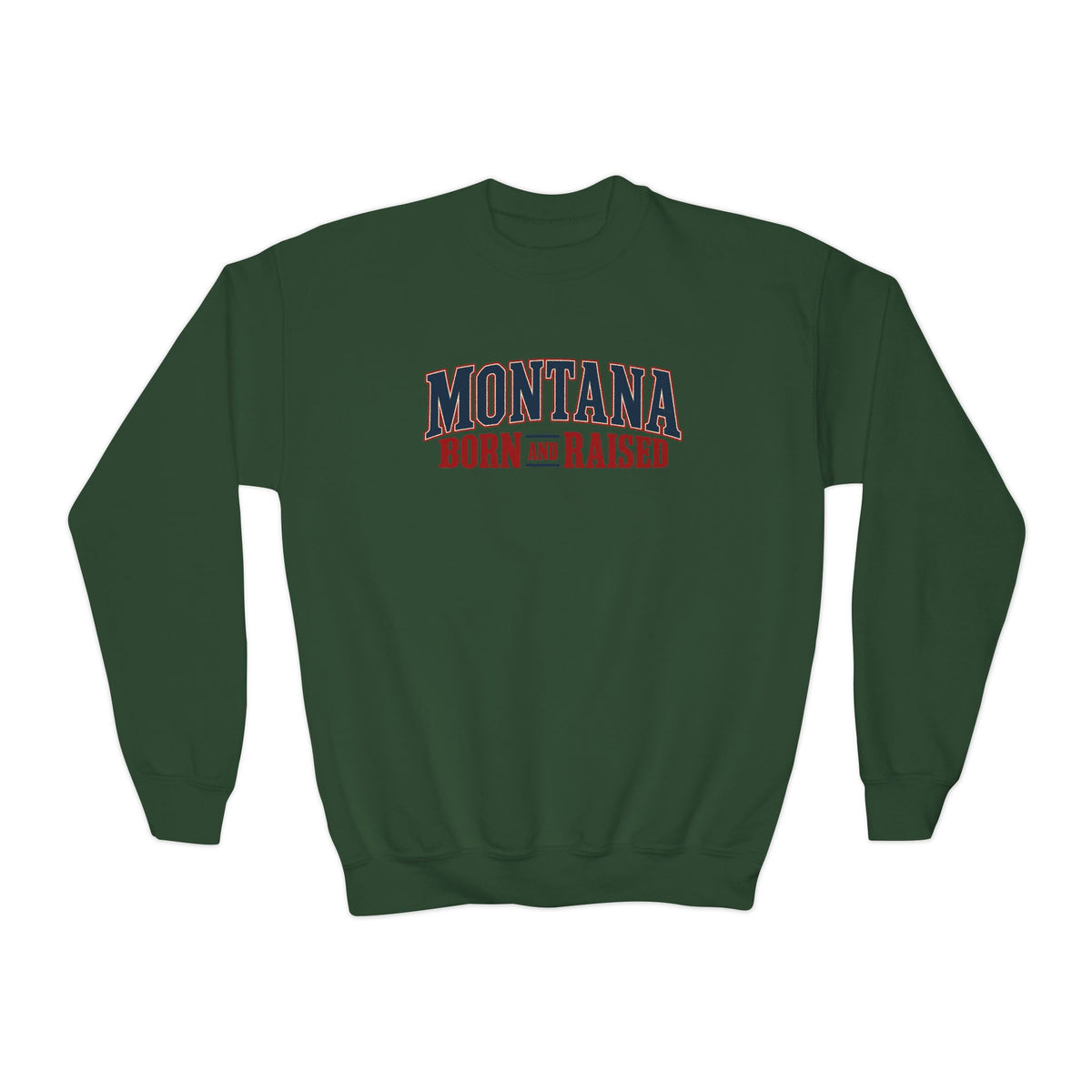 Montana Born and Raised Premium Vintage Fashion Unisex Youth Crewneck Sweatshirt Graphic