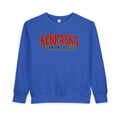 Nebraska Born and Raised Premium Heritage Label Unisex Toddler Sweatshirt Graphic