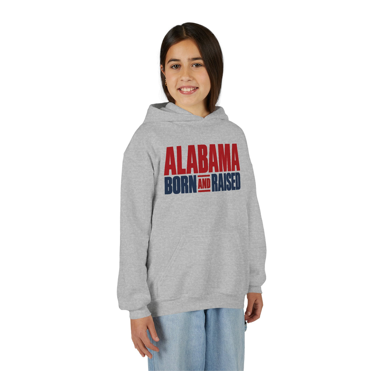 Alabama Born and Raised Minimal Heritage Unisex Youth Heavy Blend Hooded Sweatshirt Graphic