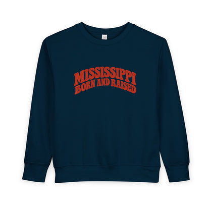 Mississippi Born and Raised Retro 1970s Unisex Toddler Sweatshirt