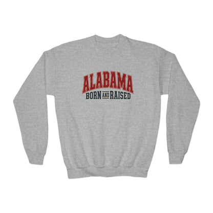 Alabama Born and Raised Vintage Athletic Heritage Unisex Youth Crewneck Sweatshirt Graphic