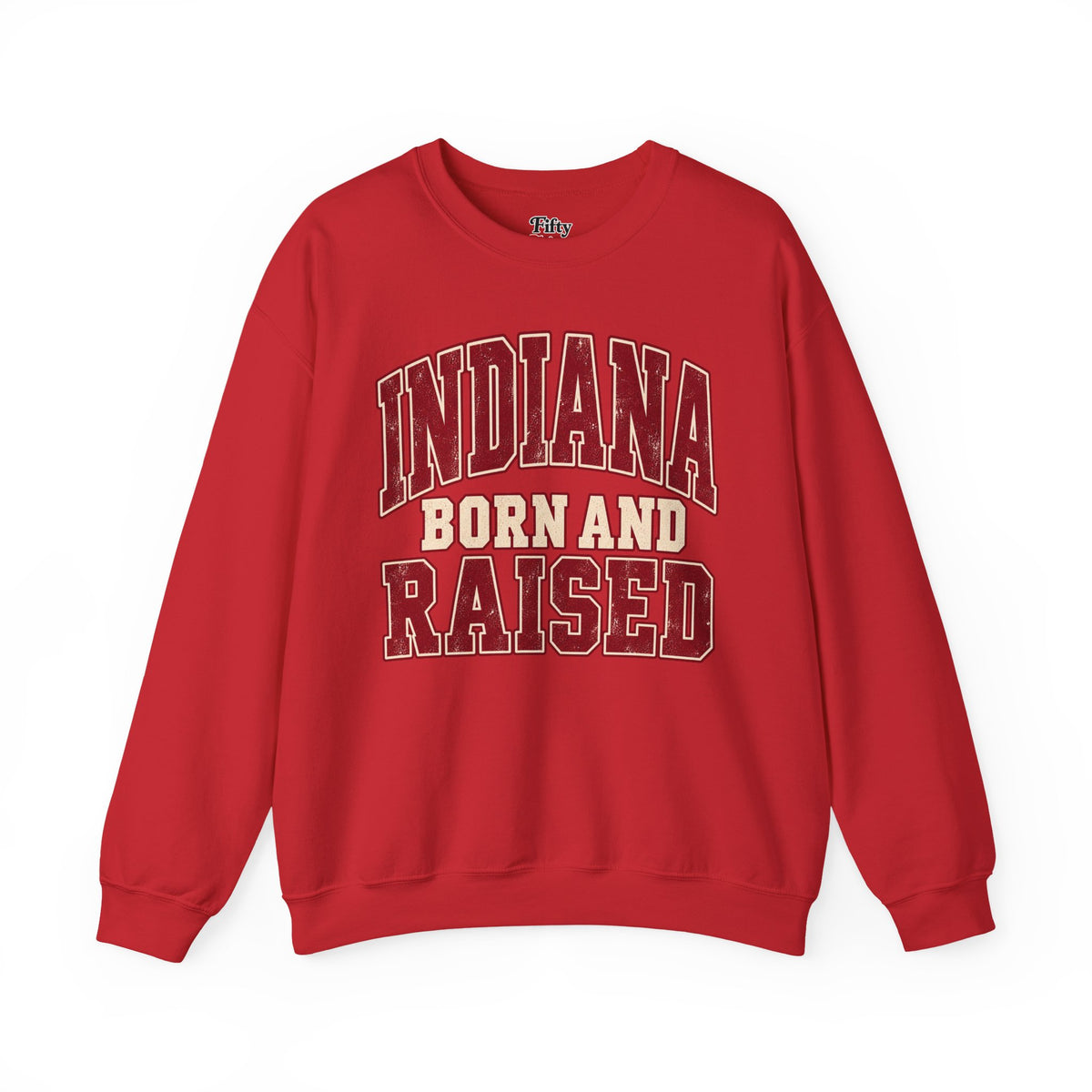Indiana Born and Raised Unisex Crewneck Sweatshirt State Name Graphic