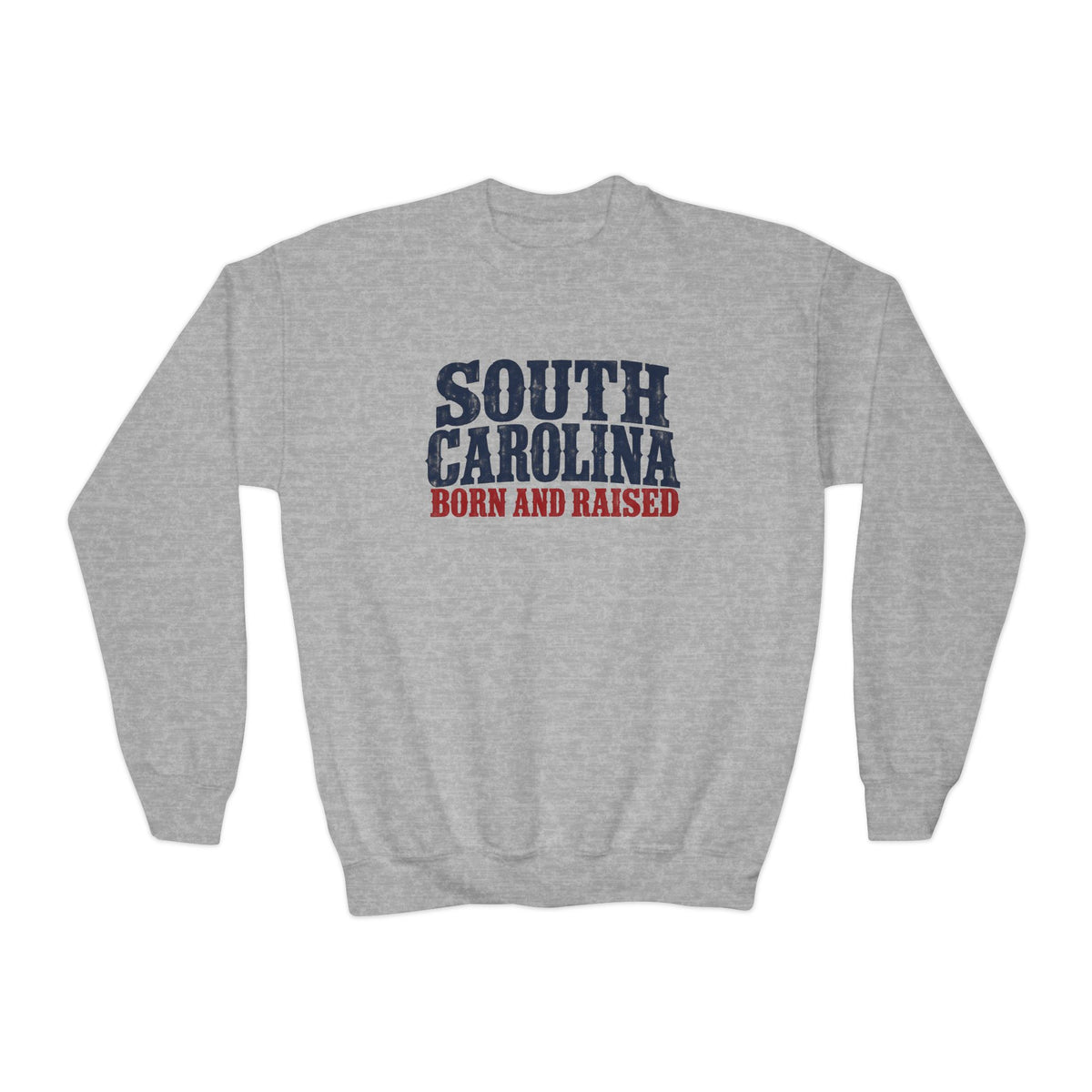 South Carolina Born and Raised Southern Heritage Unisex Youth Crewneck Sweatshirt Graphic