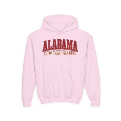 Alabama Born and Raised Classic Southern Heritage Unisex Youth Heavy Blend Hooded Sweatshirt Graphic