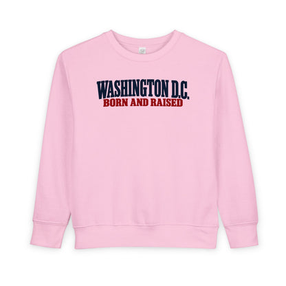 Washington DC Born and Raised Heritage Serif Unisex Toddler Sweatshirt