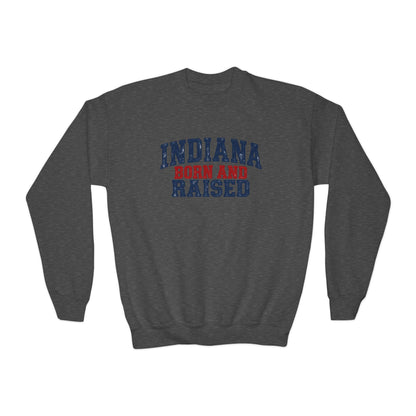 Indiana Born and Raised Classic Heritage Unisex Youth Crewneck Sweatshirt Graphic