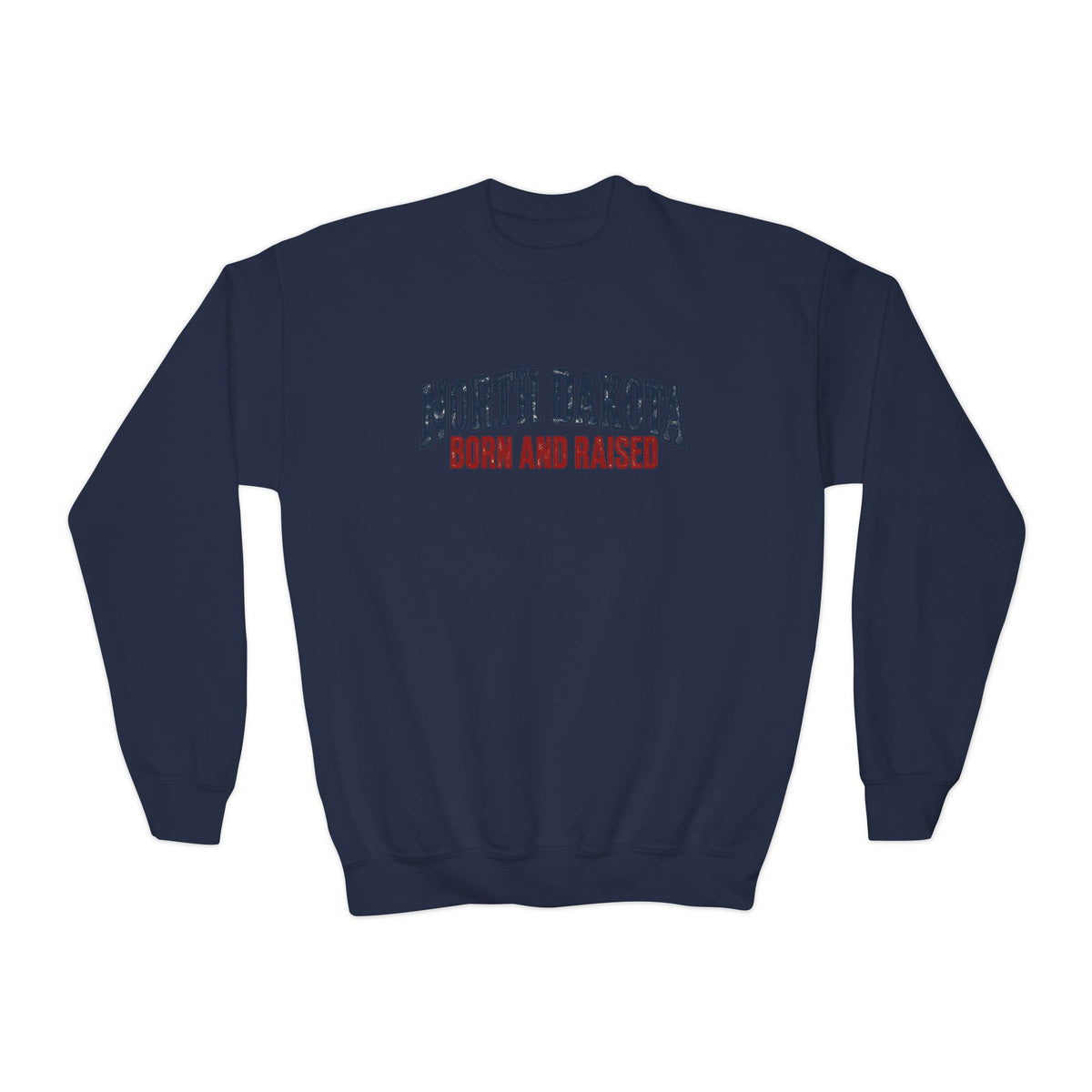 North Dakota Born and Raised Classic Prairie Souvenir Unisex Youth Crewneck Sweatshirt Graphic