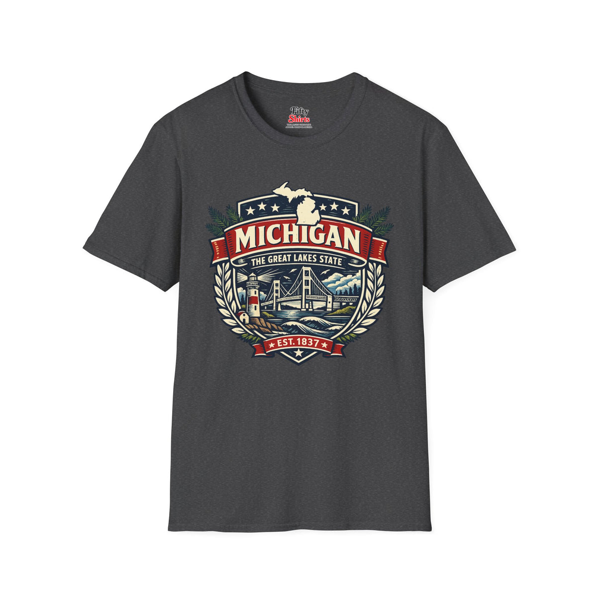 Michigan Heritage Badge Unisex Softstyle T Shirt State Pride Graphic Tee Collections FS03