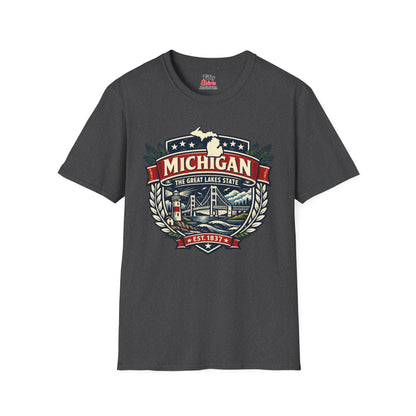 Michigan Heritage Badge Unisex Softstyle T Shirt State Pride Graphic Tee Collections FS03