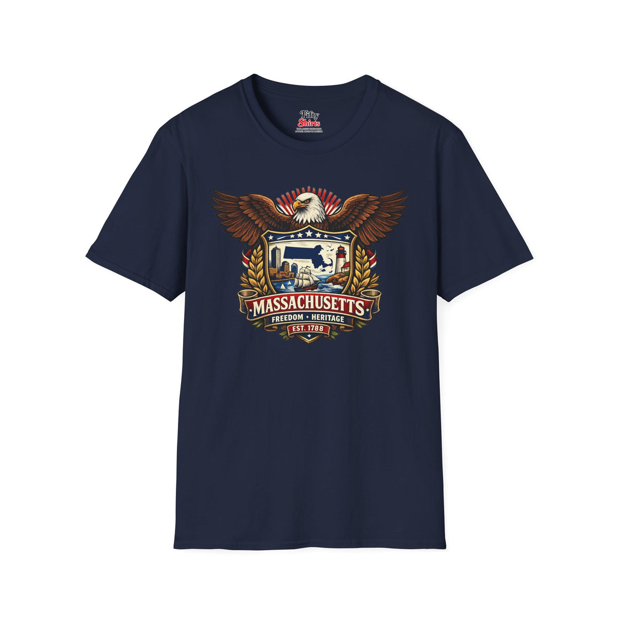 Massachusetts Americana Eagle Unisex Softstyle T Shirt State Pride Graphic Tee Collections FS03