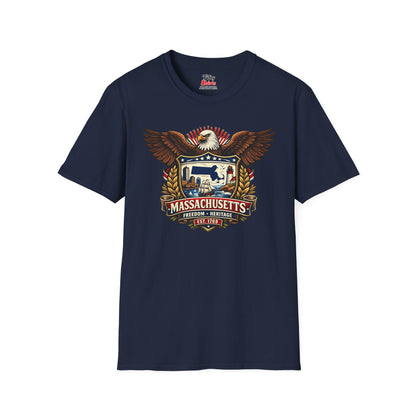 Massachusetts Americana Eagle Unisex Softstyle T Shirt State Pride Graphic Tee Collections FS03