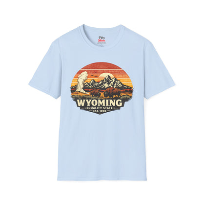 Wyoming Mountain Sunset Unisex Softstyle T Shirt State Pride Graphic Tee Collections FS03