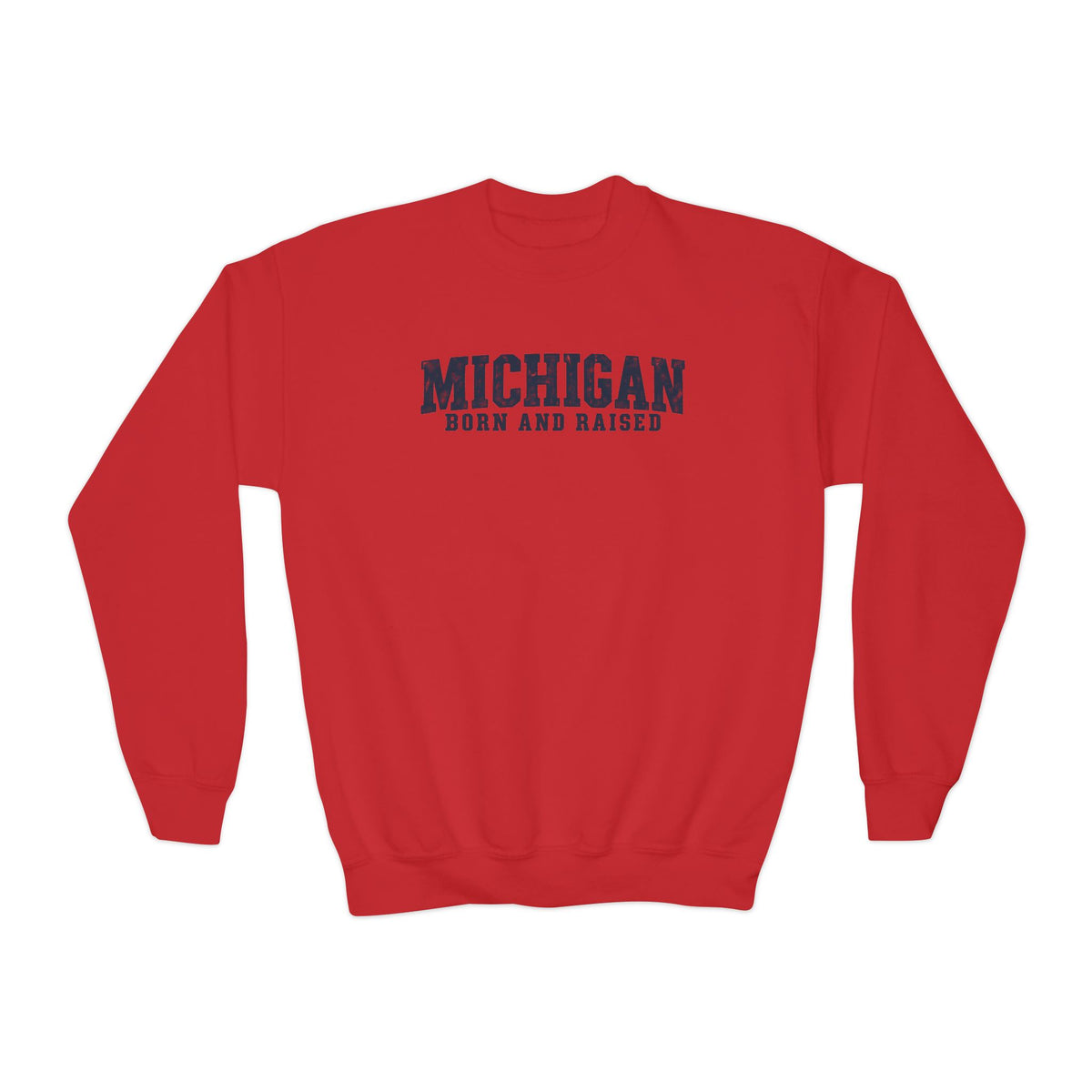 Michigan Born and Raised Rustic Midwest Unisex Youth Crewneck Sweatshirt