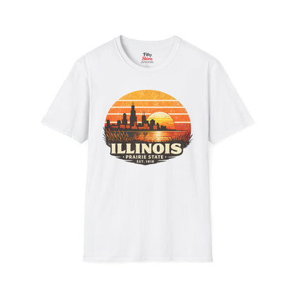 Illinois Skyline Sunset Unisex Softstyle T Shirt State Pride Graphic Tee Collections FS03