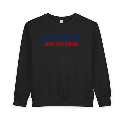 Washington DC Born and Raised Heritage Serif Unisex Toddler Sweatshirt