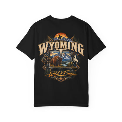 Wyoming Wild and Free Unisex Comfort Color 1717 Streetwear Graphic Tee