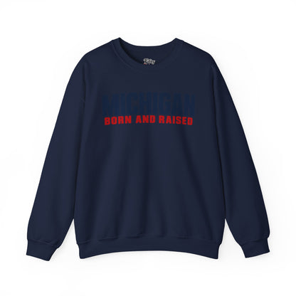Michigan Born and Raised Minimalist Unisex Sweatshirt Graphic